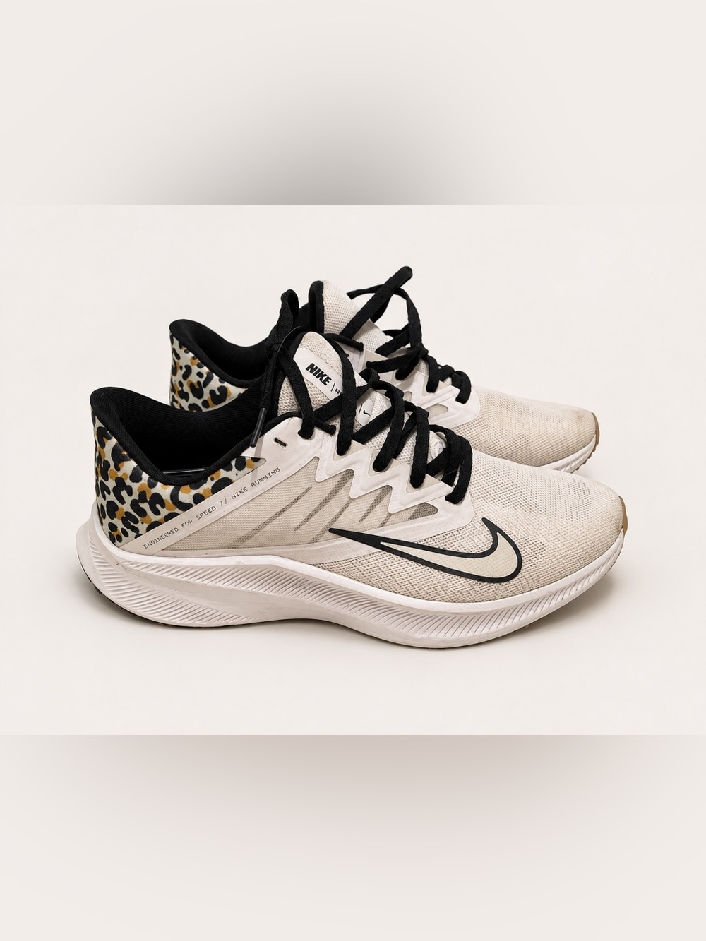 Nike Women's Athletic Sneakers - White with Black and Leopard Accent Size 9.5